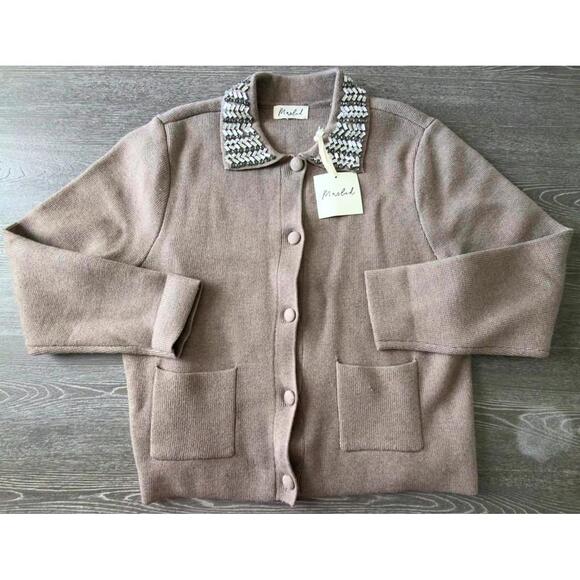 Marled Sweaters - Marled by Reunited Embellished Taupe Gray Button Up Cardigan Women Size XL